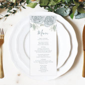 Style Floral Dusty Blue Rose Élégant Menu Simple