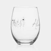Stylé Floral Personnalisé Verre de Vin Stemless (Recto)