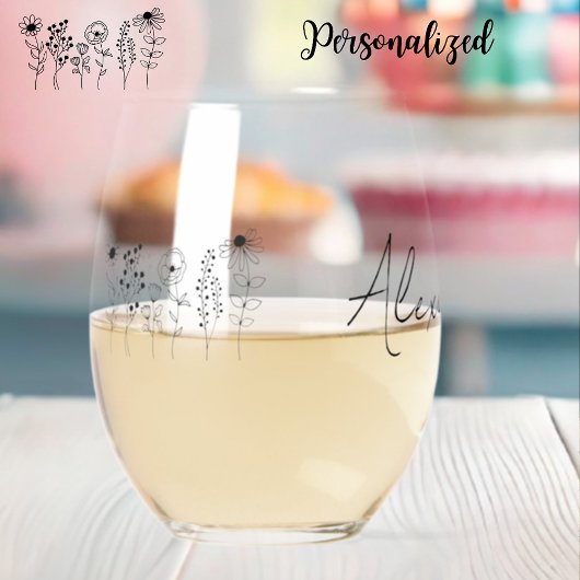Stylé Floral Personnalisé Verre de Vin Stemless