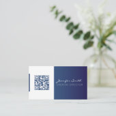 Style fort QR code carte de visite bleu profond (Debout devant)