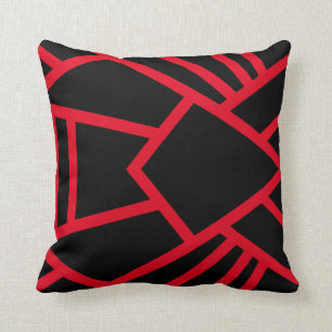 Style géométrique abstrait Coussin noir et rouge