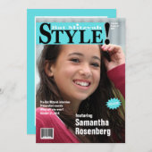 Style ! Invitation Teal de magazine de bat mitzvah (Devant / Derrière)