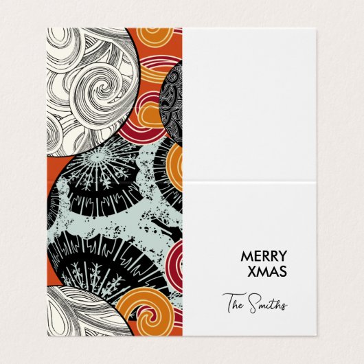 Style japonais Happy Xmas carte avec boules en rou (Extérieur déplié)