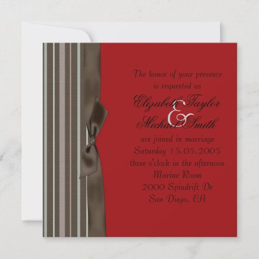 Style Luxury Brown Ruban Rouge Mariage Invitation (Devant)