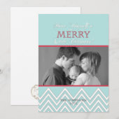 Style moderne Blanc Chevron Cartes photos de Noël (Devant / Derrière)