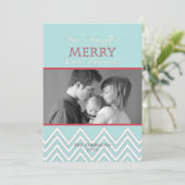 Style moderne Blanc Chevron Cartes photos de Noël (Debout devant)