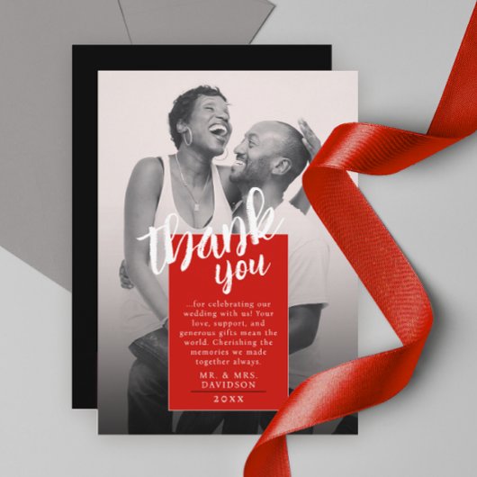 Style moderne Rouge blanc photo QR Carte de remerc