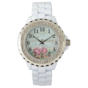 Style : Montre en acier blanc en strass féminin