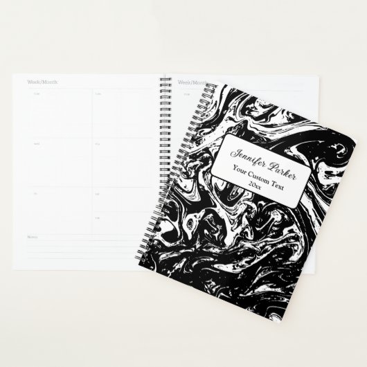 Style noir et Marbre blanc Planner personnalisé (Devant avec enveloppe)
