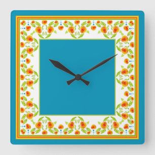 Style Pays Marigolds Bordure Carré Horloge murale