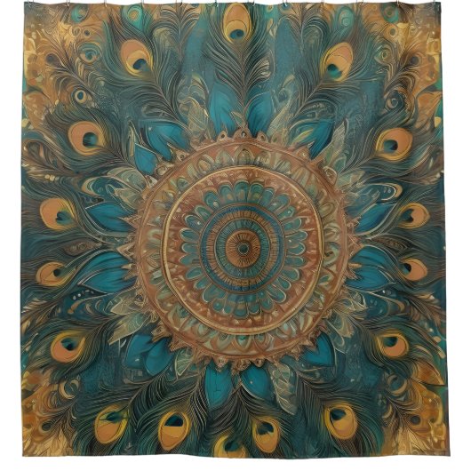 Style Peacock bleu Boho Douche rideau (Devant)