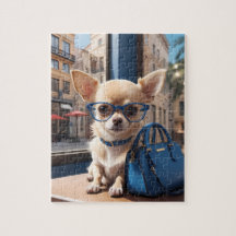 Style Puzzle : Chihuahua porte des lunettes bleues