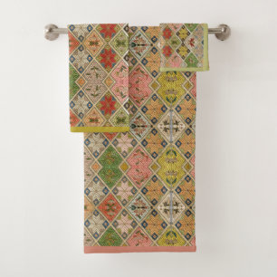 Style Quilt Motif Vintage Diamant Rose Vert