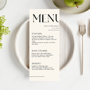 Style rétro noir minimaliste Manger mariage Menu