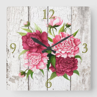 Style rustique avec Peonies Horloge murale