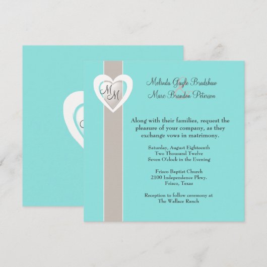 Style Taupe et Faire-part de mariage bleu Aqua (Devant / Derrière)