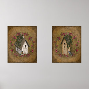 Style vintage Crackect Effet Birdhouses Berries