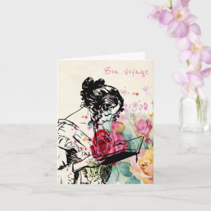 Style vintage Lady lecture Livre bon voyage Carte