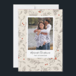 Style vintage Noël Carte photo de vacances<br><div class="desc">La carte de Noël de style vintage comprend votre photo préférée avec un mot script "Noël le plus joyeux" et une typographie moderne pour le nom de famille avec feuillage de Noël. Si vous avez besoin d'aide,  veuillez me contacter.</div>