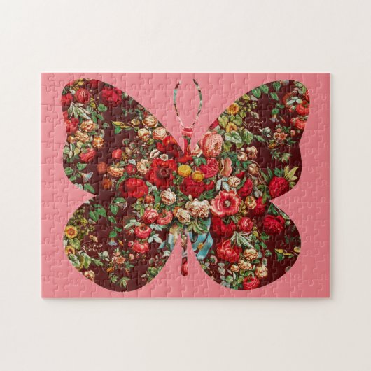 Style vintage Rose floral rose papillon Puzzle (Horizontal)