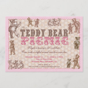Style vintage Teddy Bear Pique-nique Invitation -