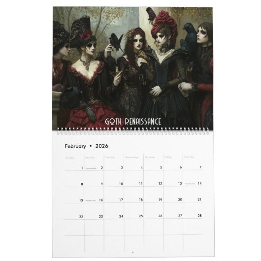 Styles d'art gothique 2025 Calendrier (Feb 2026)