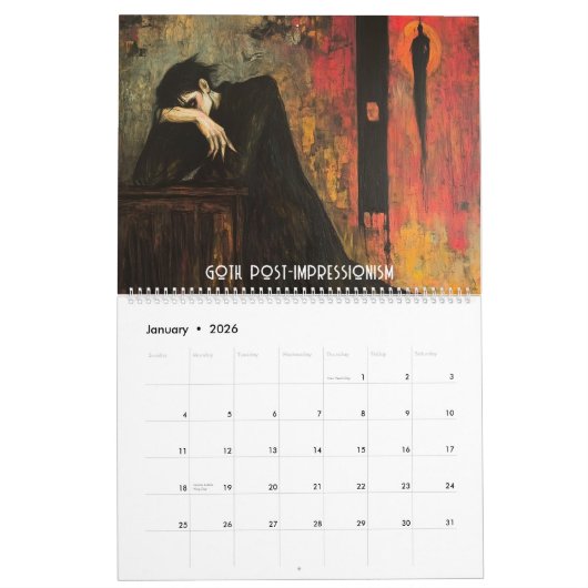 Styles d'art gothique 2025 Calendrier (Jan 2026)