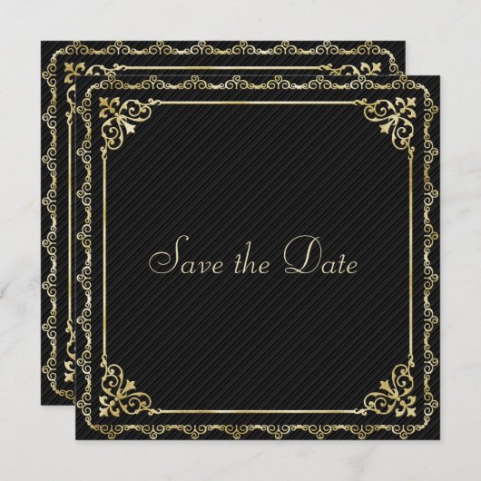 Stylin Gold Border Save the Date (Voorkant / Achterkant)