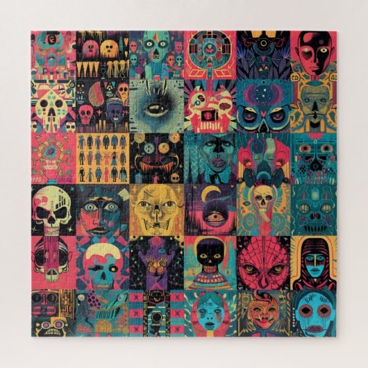 Stylised Patchwork of Skulls & Heads Legpuzzel (Verticaal)
