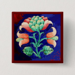 STYLISEERD PINKSTROOM, BLAUWE GROENE STROOM VIERKANTE BUTTON 5,1 CM