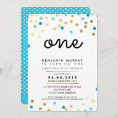 STYLISH 1ER anniversaire INVITATION bleu or garçon (Devant / Derrière)