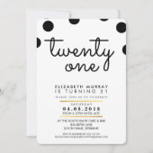 STYLISH 21ème anniversaire INVITATION noir poka do (Devant)