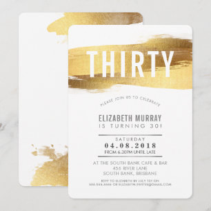 STYLISH 30E verjaardag INVITE faux gouden borstels Kaart
