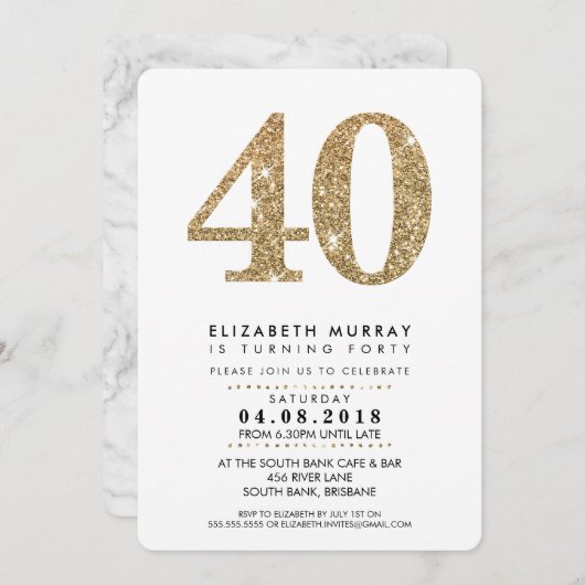 STYLISH 40E anniversaire INVITATION parties scinti (Devant / Derrière)