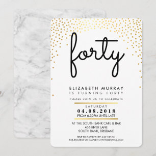 STYLISH 40E verjaardagsfeestje INVITE Gold confett Kaart