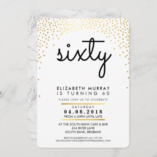 STYLISH 60E anniversaire de fête INVITATION or con (Devant / Derrière)