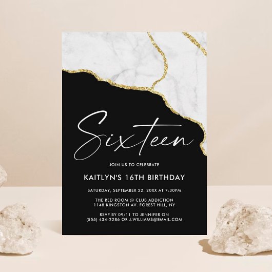 Stylish Agate & Marble 16th Birthday Kaart
