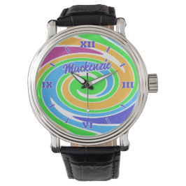 Stylish and Fun Bright Rainbow Coloured Swirl Horloge
