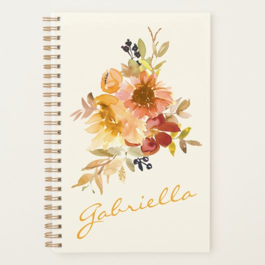 Stylish Autumn Herfst Waterverf Floral Personalize Planner (Voorkant)