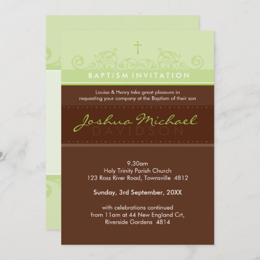 STYLISH BAPTISM INVITATIONS :: élégant 1P (Devant / Derrière)