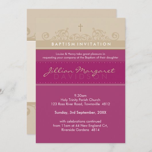 STYLISH BAPTISM INVITATIONS :: élégant 4P (Devant / Derrière)