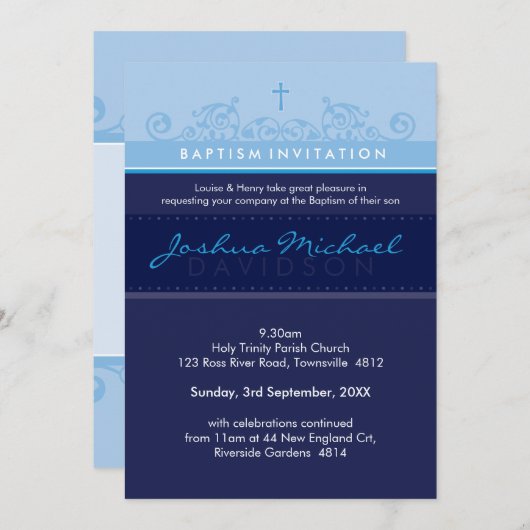 STYLISH BAPTISM INVITATIONS :: élégant 5P (Devant / Derrière)