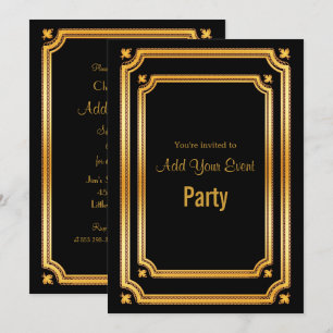 Stylish Black and Golden Lijst Invitation Kaart