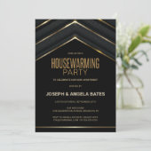 Stylish Black Gold Housewarming Party Kaart (Staand voorkant)