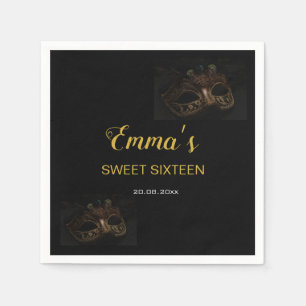 Stylish Black & Gold Masquerade Masker 16 Birthday Servet