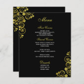 Stylish Black Gold Swirl Wedding Menu (Voorkant / Achterkant)
