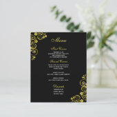 Stylish Black Gold Swirl Wedding Menu (Staand voorkant)