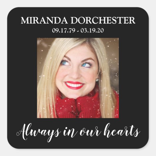 Stylish Black Photo Funeral Square Sticker (Voorkant)