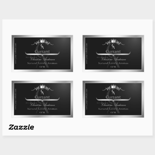 Stylish Black Product Label Silver Frame Monogram (Vel)