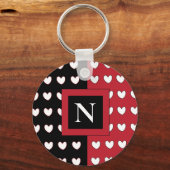 Stylish Black Red White Hearts Monogram Sleutelhanger (Voorkant)